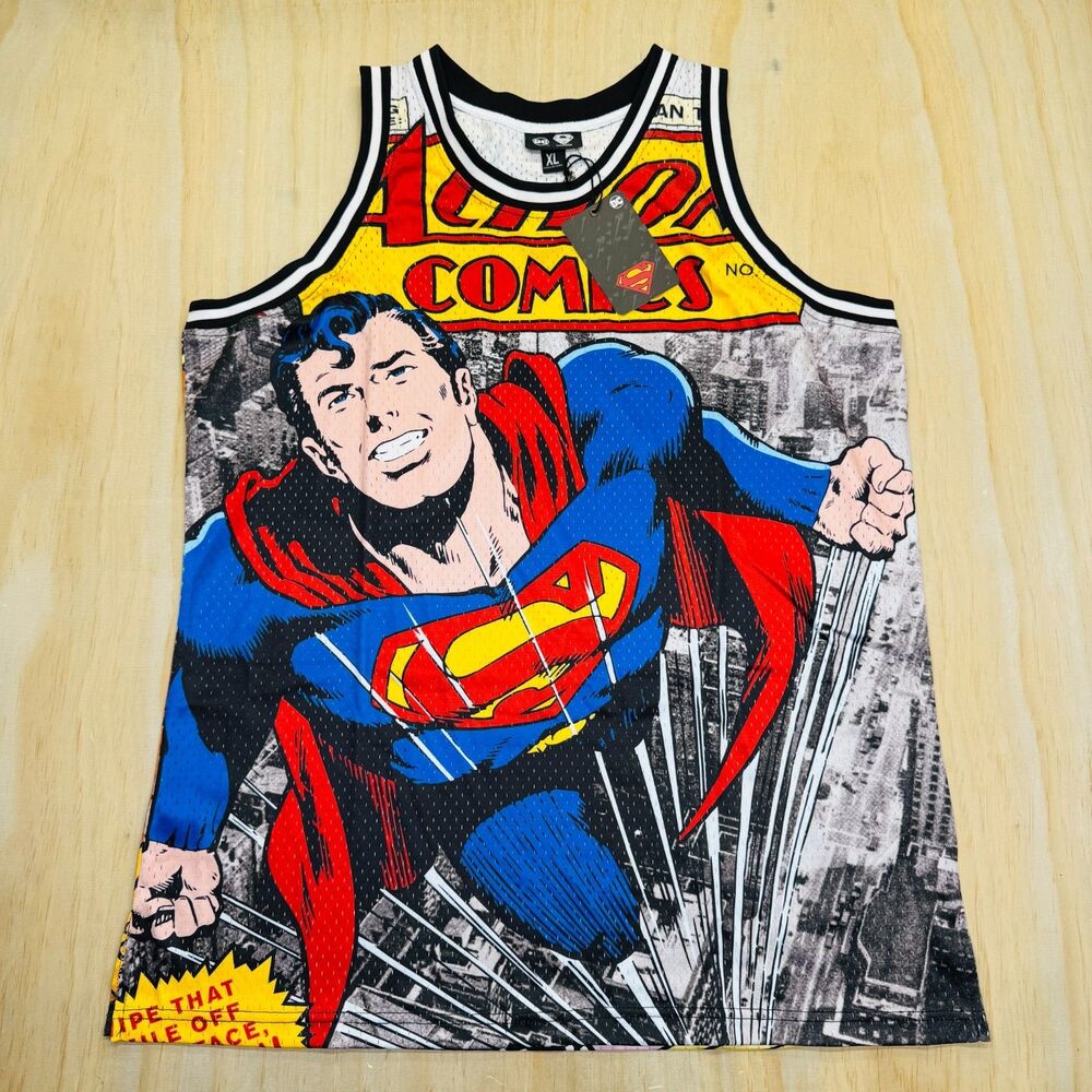 NEW Lids DC Superman Comic Big Print Mesh Basketball Jersey Sz XL